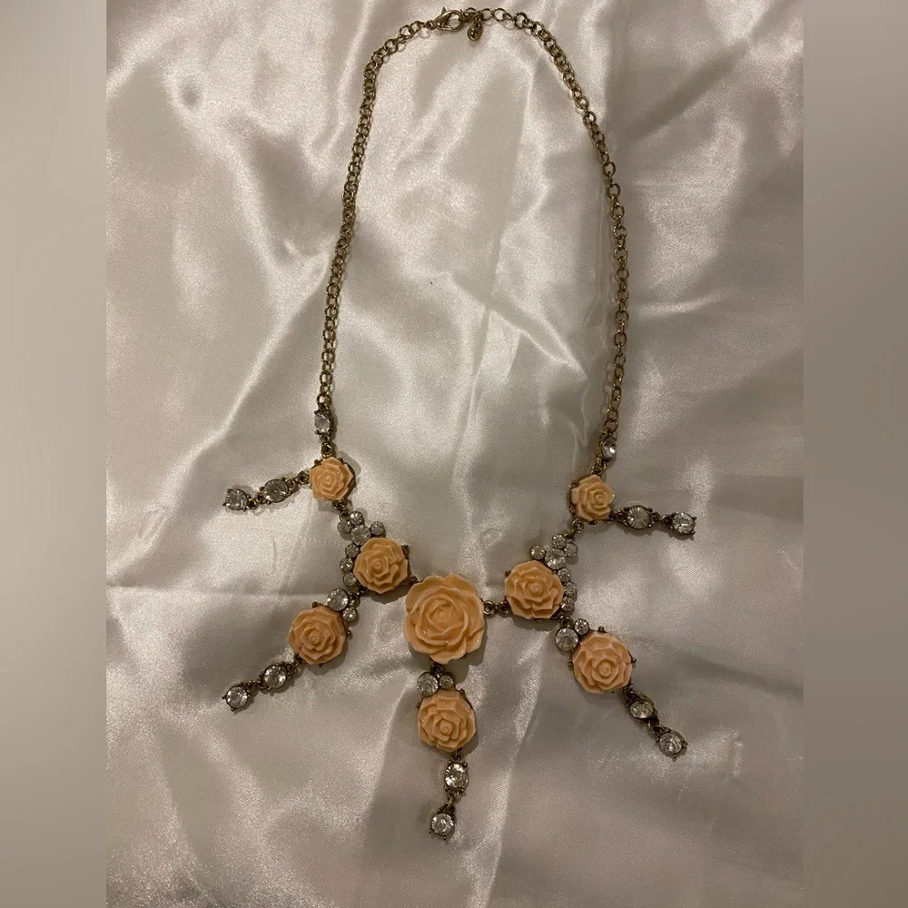 Pink Rose Necklace with Crystal Adornments. - Picture 3 of 5